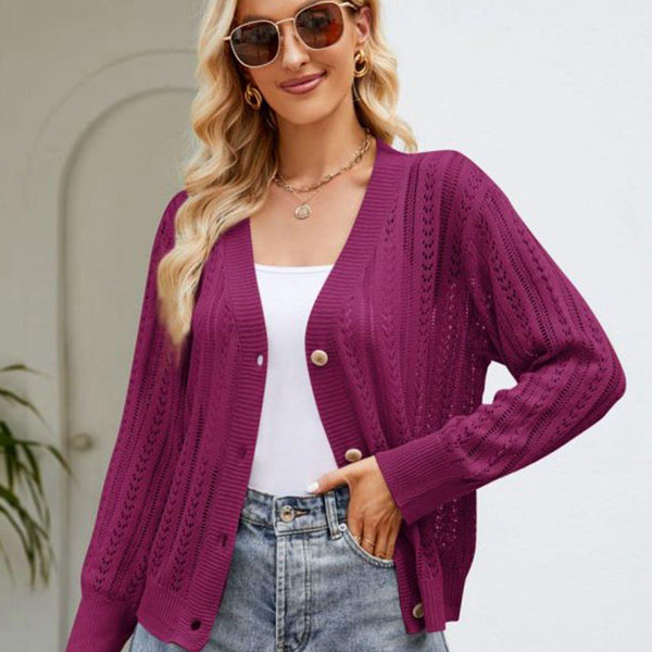 Button Down Ribbed Trim Cardigan - Crazy Like a Daisy Boutique #