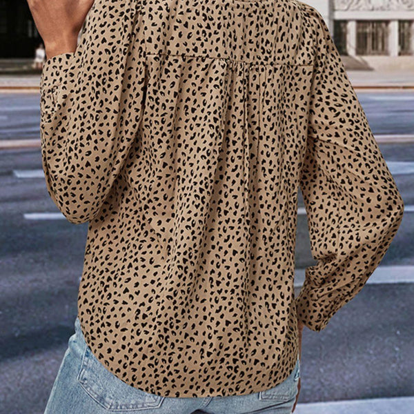 Leopard Notched Neck Puff Sleeve Blouse - Crazy Like a Daisy Boutique #