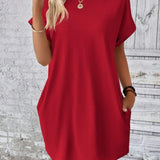 Pocketed Round Neck Short Sleeve Dress - Crazy Like a Daisy Boutique #