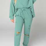 Distressed Sweatshirt and Joggers Set - Crazy Like a Daisy Boutique #