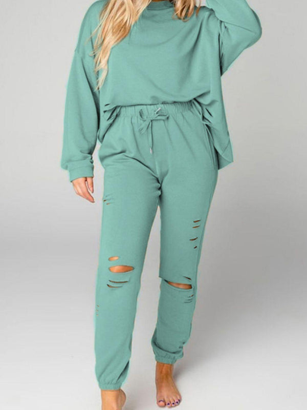Distressed Sweatshirt and Joggers Set - Crazy Like a Daisy Boutique