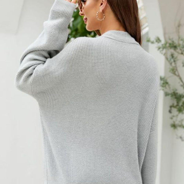 Waffle-Knit Dropped Shoulder Cardigan - Crazy Like a Daisy Boutique #