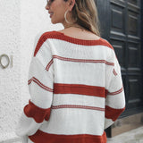 Striped V-Neck Drop Shoulder Sweater - Crazy Like a Daisy Boutique #