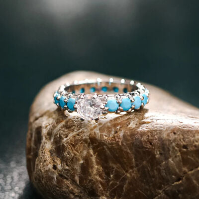 Inlaid Artificial Turquoise Zircon 925 Sterling Silver Ring - Crazy Like a Daisy Boutique #