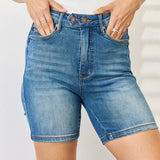 Judy Blue Full Size Tummy Control Double Button Bermuda Denim Shorts - Crazy Like a Daisy Boutique #