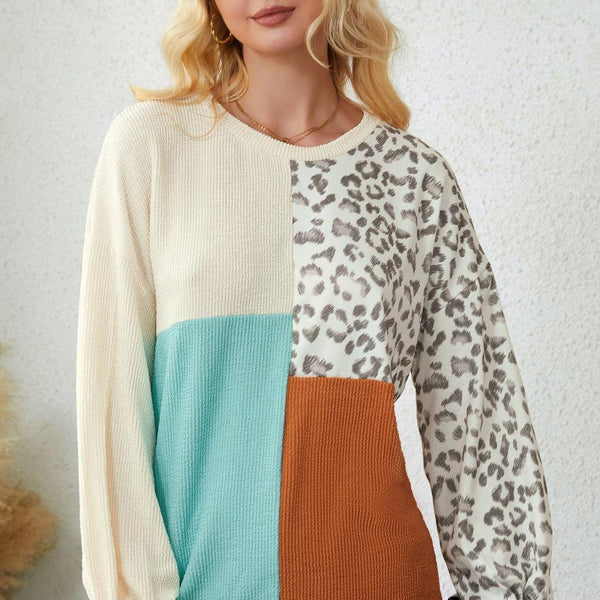 Leopard Patchwork Long Sleeve Top - Crazy Like a Daisy Boutique #