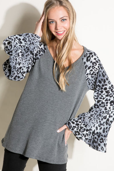 PLUS SOLID CHEETAH MIXED BLOUSE TOP - Crazy Like a Daisy Boutique #