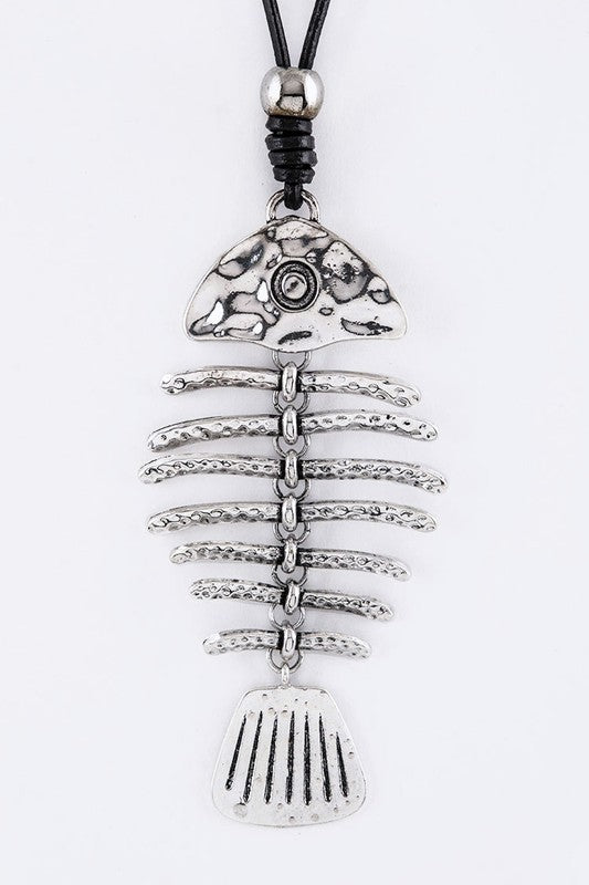 Metal Fish Bone Pendant Necklace Set - Crazy Like a Daisy Boutique #