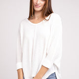 3/4 Sleeve V-Neck Hi-Low Hem Jacquard Sweater - Crazy Like a Daisy Boutique #
