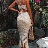 Tassel Tied Top and Openwork Skirt Cover Up Set - Crazy Like a Daisy Boutique #