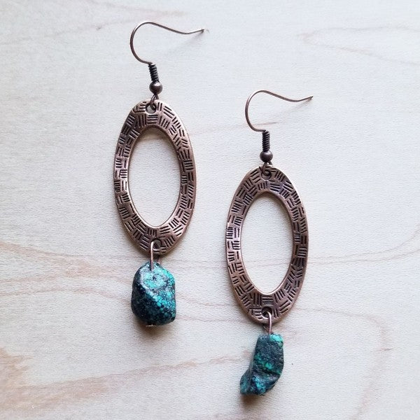 hammered copper earrings with African turquoise - Crazy Like a Daisy Boutique #