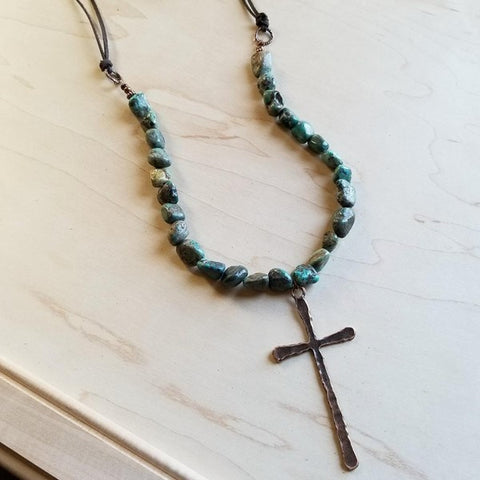 African Turquoise with Large cross Pendant - Crazy Like a Daisy Boutique