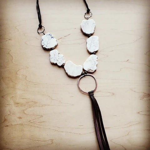 White Turquoise Necklace with Long Leather Tassel - Crazy Like a Daisy Boutique