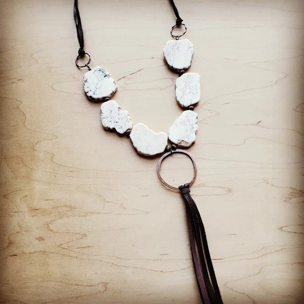 White Turquoise Necklace with Long Leather Tassel - Crazy Like a Daisy Boutique #