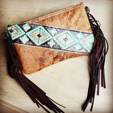 Handbag w/ Leather Fringe and Navajo Side Accent - Crazy Like a Daisy Boutique