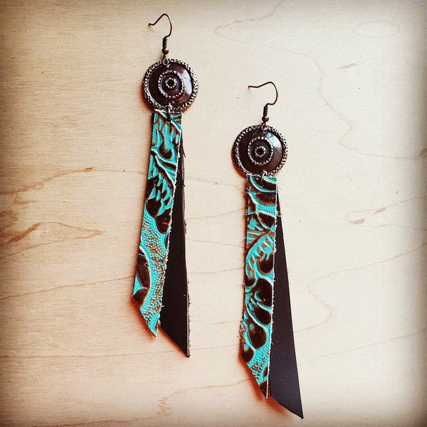 Leather Rectangle Earrings in Cowboy Turquoie - Crazy Like a Daisy Boutique #