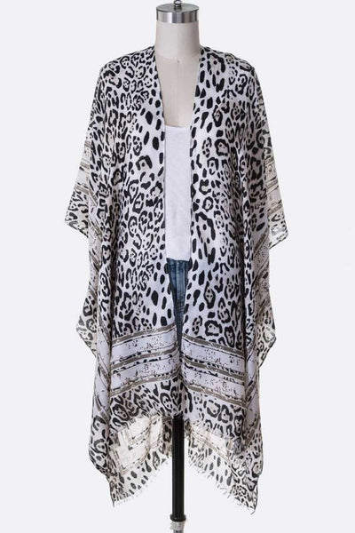 Cheetah Printed Raw Edge Kimono - Crazy Like a Daisy Boutique #
