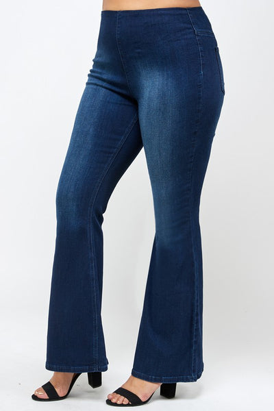 Plus Size Mid Rise Banded Wide Flare Jeans
