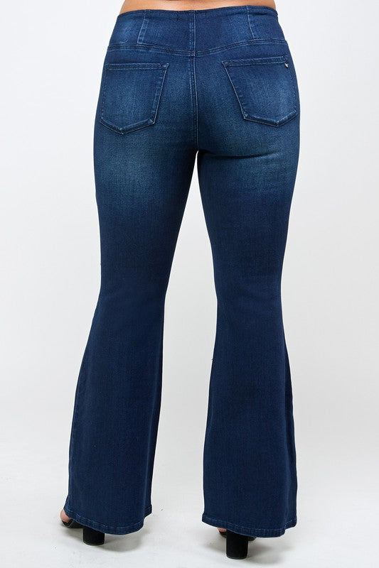 Plus Size Mid Rise Banded Wide Flare Jeans