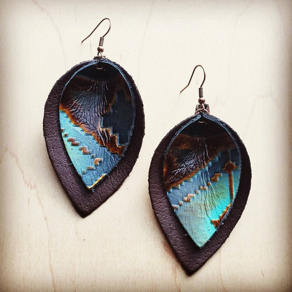 Leather Double Stacked Earrings-Blue Navajo - Crazy Like a Daisy Boutique #