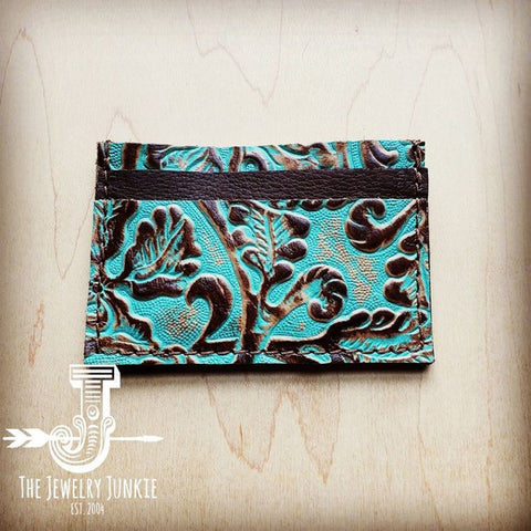 Leather Credit Card Holder- Cowboy Turquoise - Crazy Like a Daisy Boutique