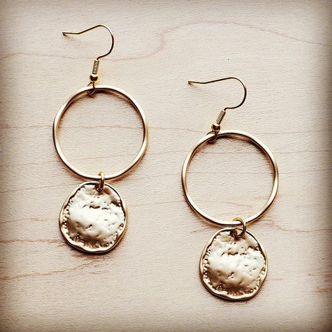 Matte Gold Hoop Earrings with Coin Dangle - Crazy Like a Daisy Boutique