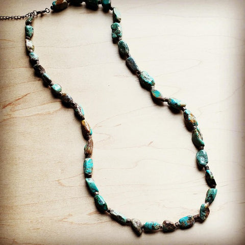 Long Natural Turquoise and Wood Layering Necklace - Crazy Like a Daisy Boutique
