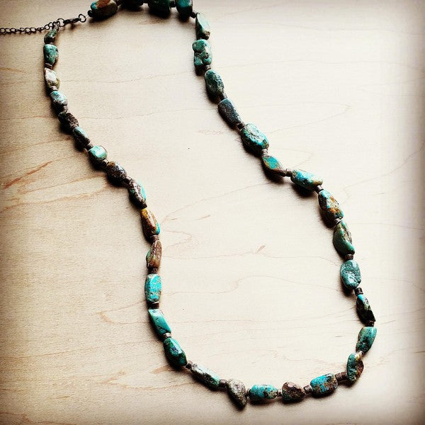 Long Natural Turquoise and Wood Layering Necklace - Crazy Like a Daisy Boutique #