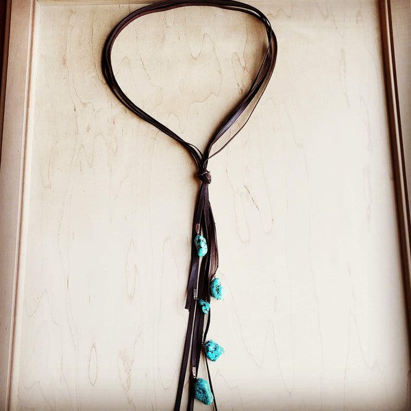 Brown Lasso Necklace with Turquoise Accents - Crazy Like a Daisy Boutique #