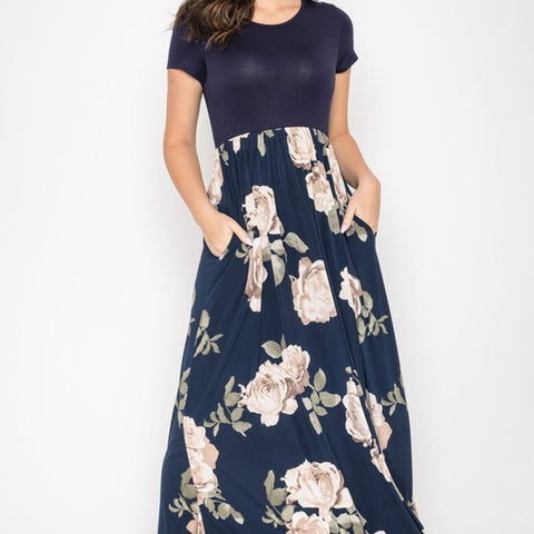 Short Sleeve Floral Maxi Dress - Crazy Like a Daisy Boutique