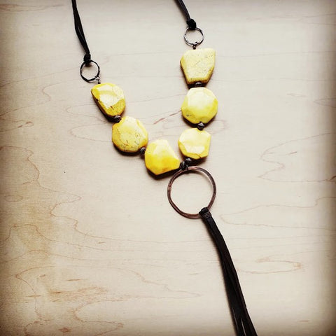Yellow Turquoise Slab Necklace With Tassel - Crazy Like a Daisy Boutique