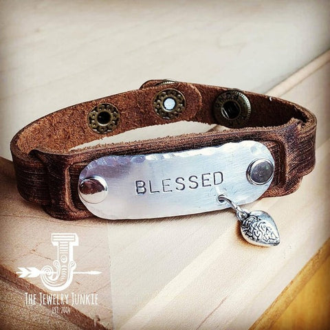 Blessed Hand Stamped Leather Cuff - Crazy Like a Daisy Boutique