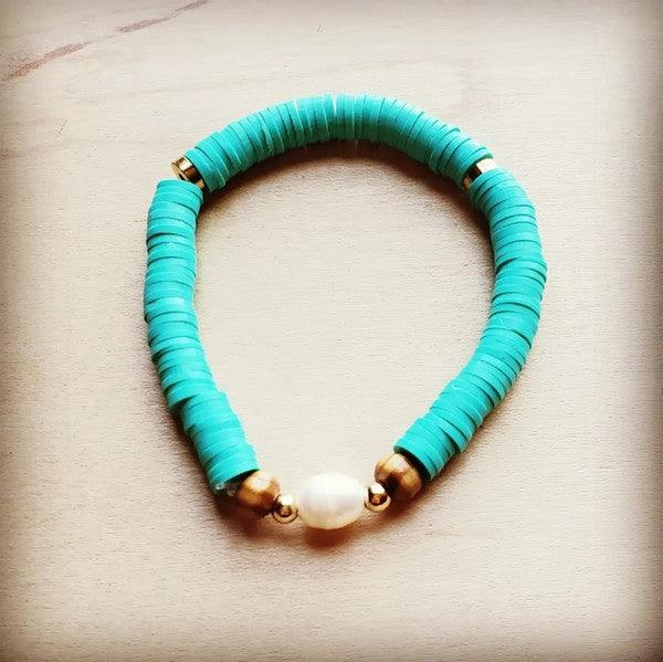 Bracelet Bar-Turquoise and Pearl Stretch Bracelet - Crazy Like a Daisy Boutique