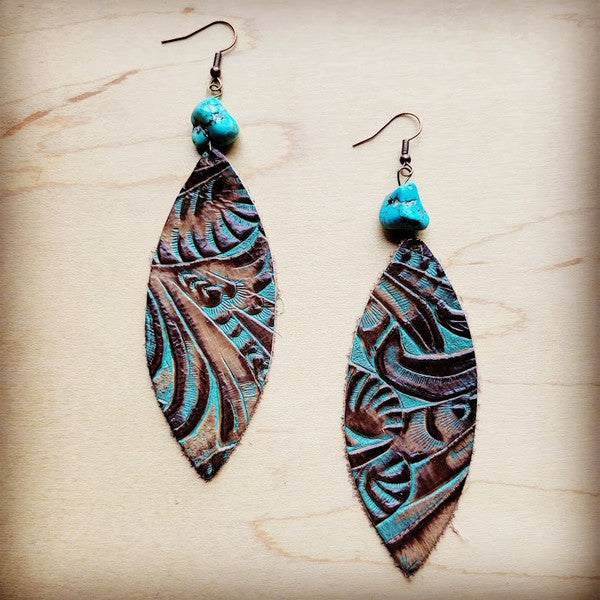 Oval Earrings in Brown Floral w/ Turquoise Accent - Crazy Like a Daisy Boutique #