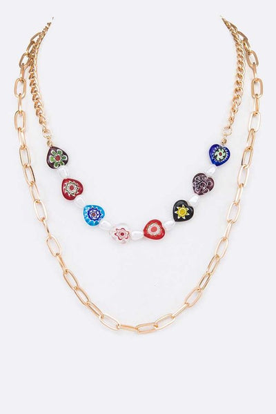 Color Heart String Layer Necklace
