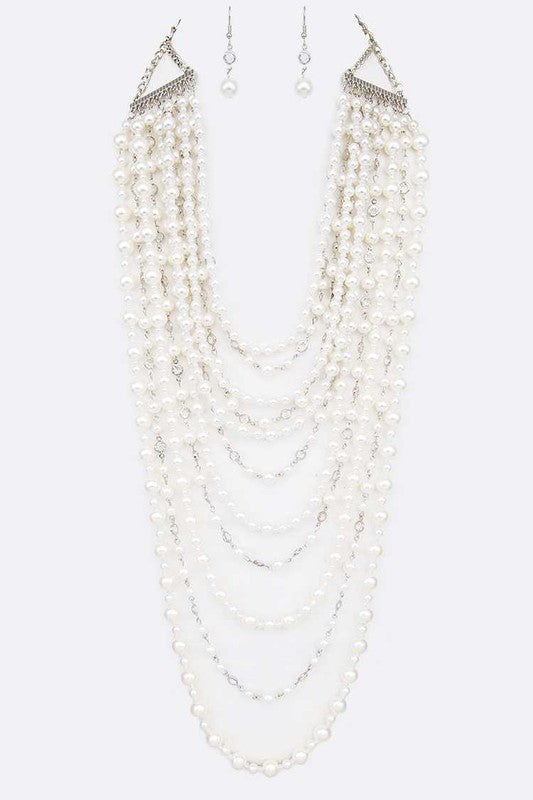 Million Layered Pearl Strands Necklace Set - Crazy Like a Daisy Boutique #