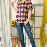 Argyle Print Puff Sleeve Knit Jersey Top - Crazy Like a Daisy Boutique