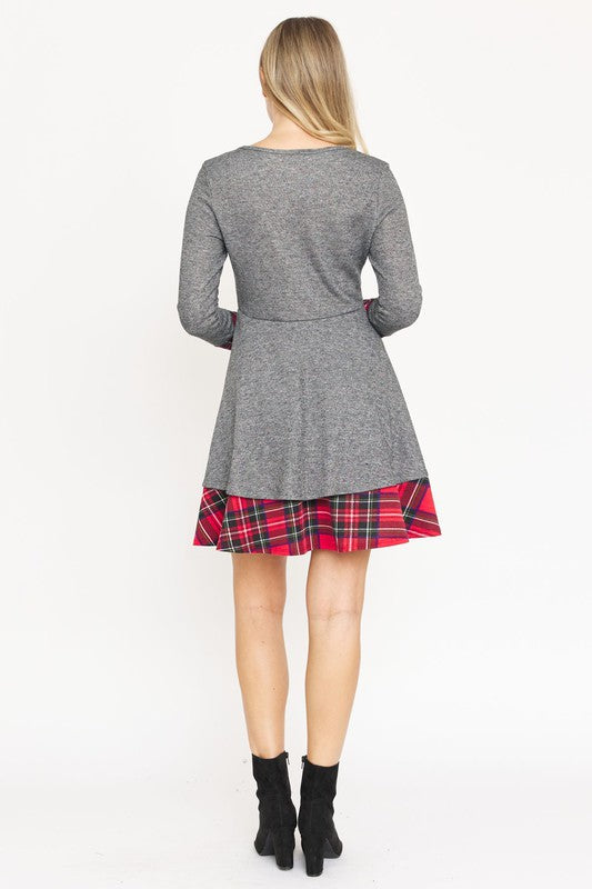 Terry Plaid Layered Fit And Flare Dress