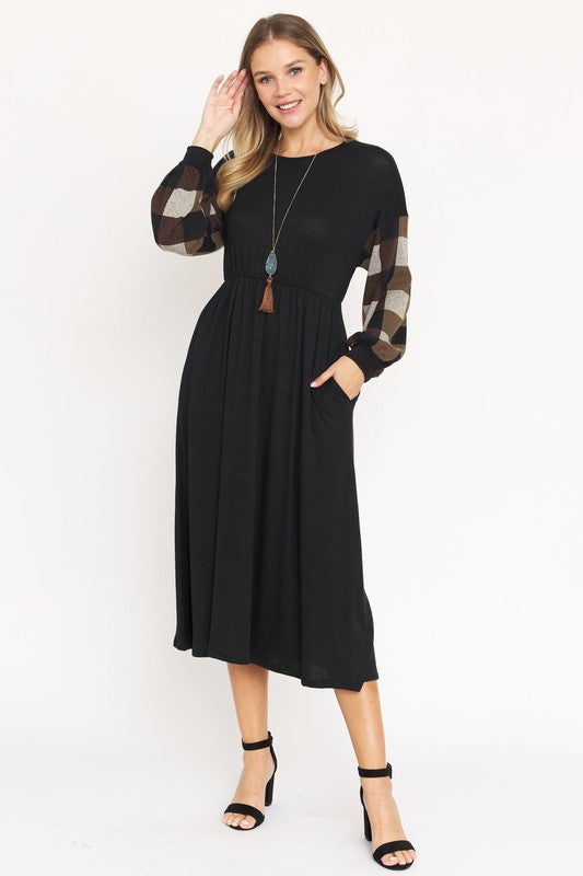 Knit Bishop Sleeve Tea Length Dress