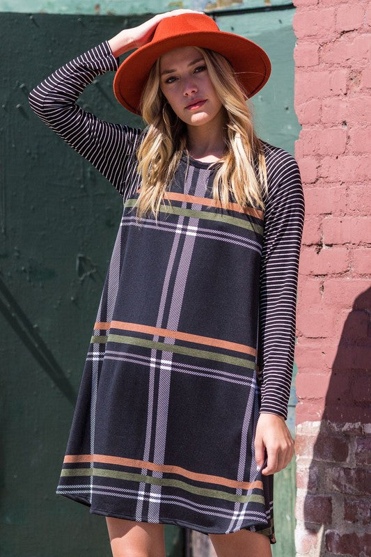 Stripe Sleeve A- Line Mini Dress