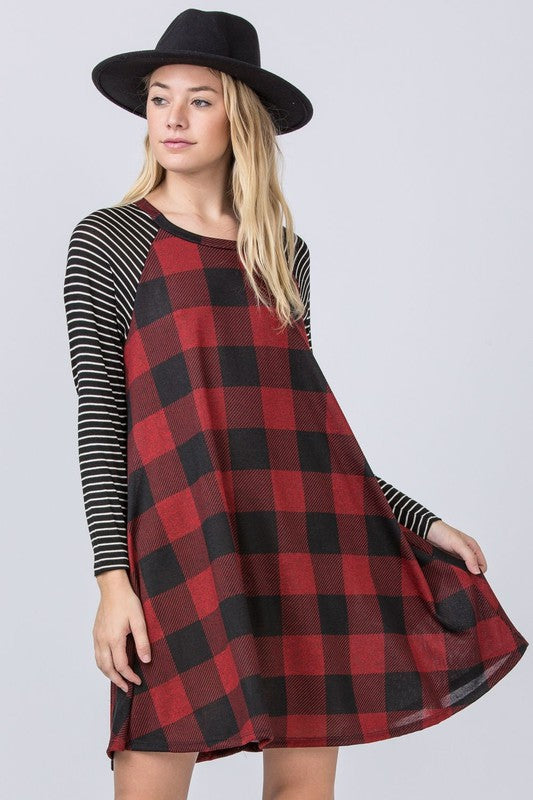 Stripe Sleeve A- Line Mini Dress - Crazy Like a Daisy Boutique #