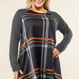 Plus Stripe Sleeve A- Line Mini Dress - Crazy Like a Daisy Boutique #