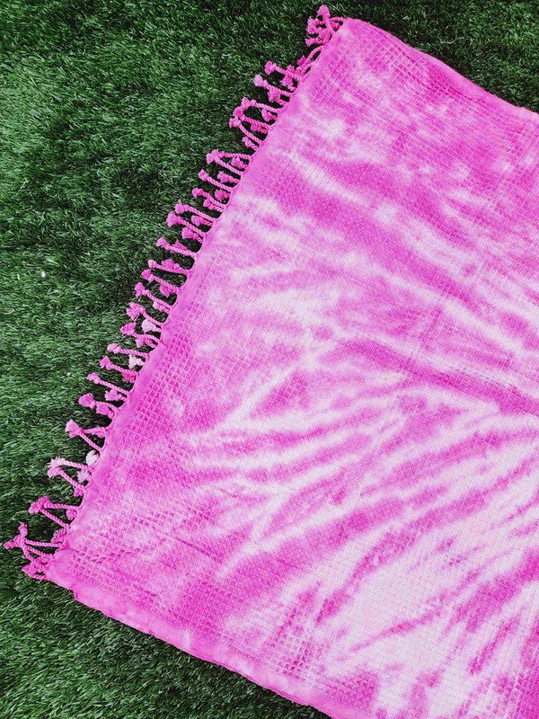Waffle Towel,Throw Lightweight - Pink Tie Dye