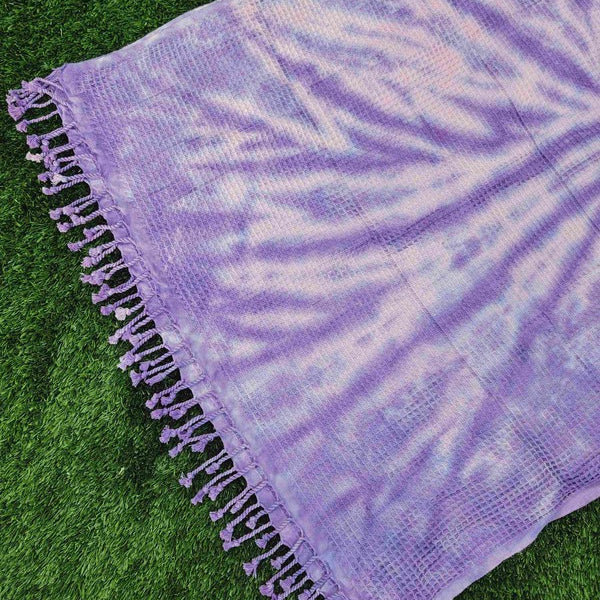Waffle Towel,Throw Lightweight - Purple Tie Dye