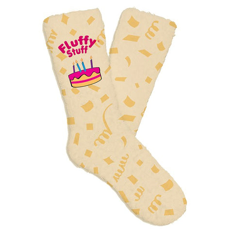 Womens Fuzzy Crew Socks - Fluffy Birthday