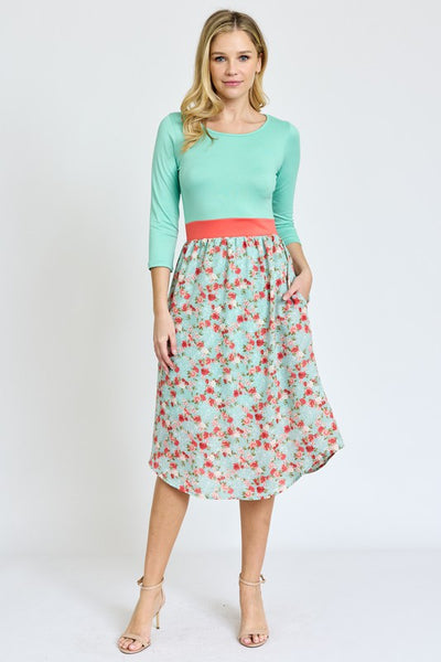 Lined Floral Band Midi Dress