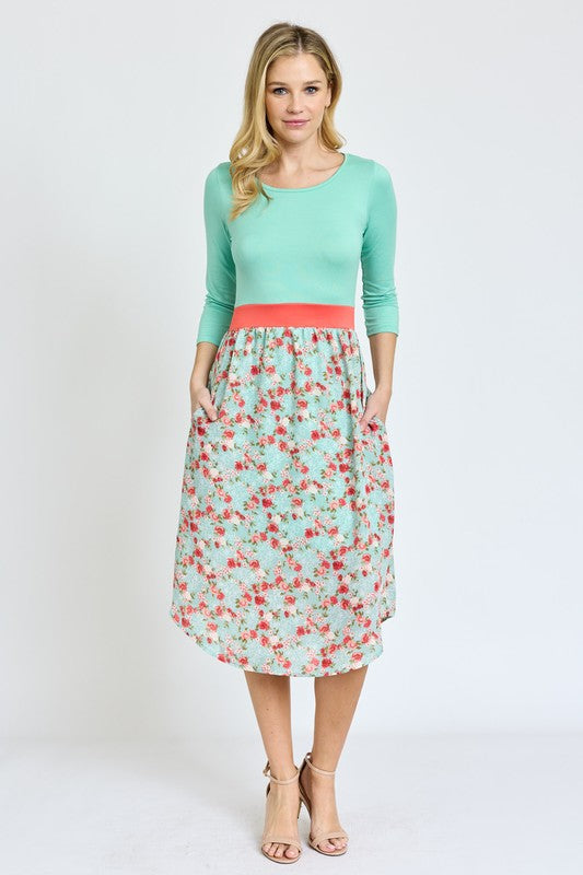 Lined Floral Band Midi Dress