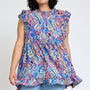 Ruffle floral leaf woven tunic top PLUS