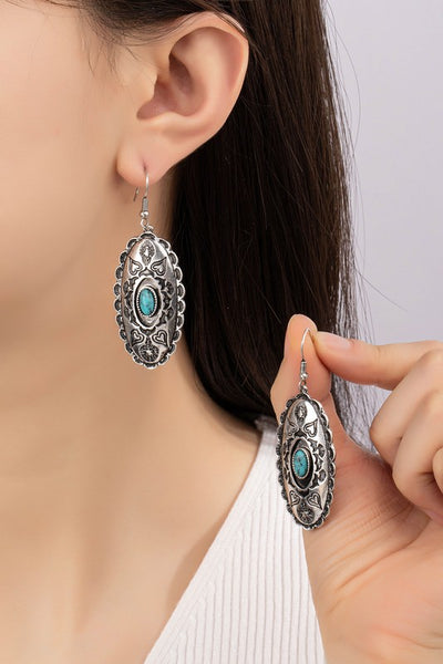 BOHO OVAL DROP EARRINGS WITH TURQUOISE STONE - Crazy Like a Daisy Boutique #