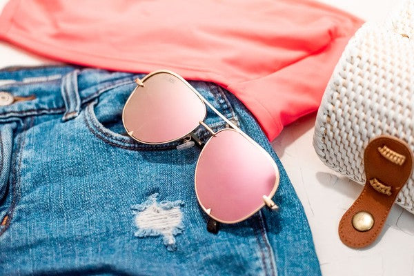 Pink Gold High Quality Unisex Aviator Sunglasses - Crazy Like a Daisy Boutique #